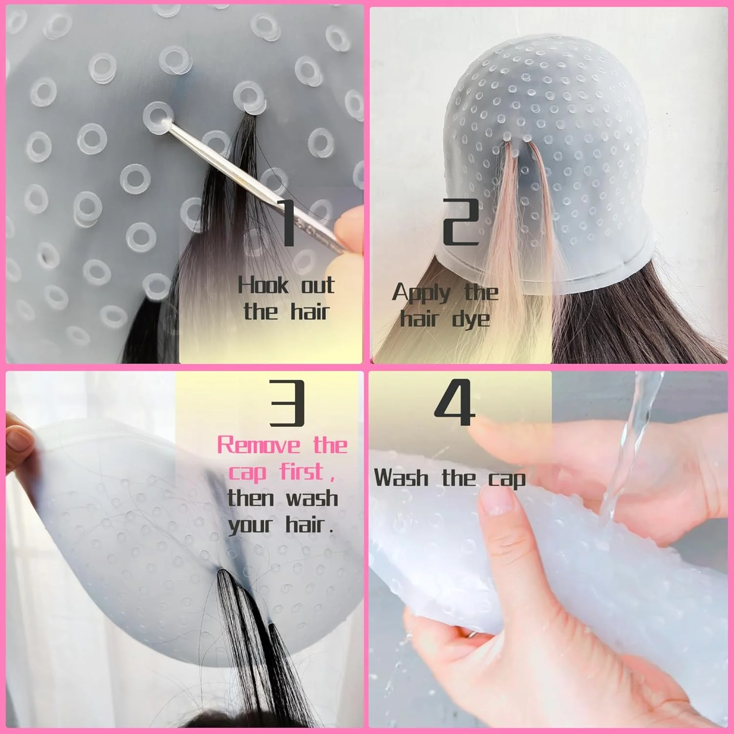 کلاه مش مو سیلیکونی و کیت مش مو قابل استفاده مجدد با 2 برس رنگ مو برای رنگ آمیزی مو در سالن آرایشگری کلاه مش مو سیلیکونی و کیت مش مو قابل استفاده مجدد با 2 برس رنگ مو برای رنگ آمیزی مو در سالن آرایشگری