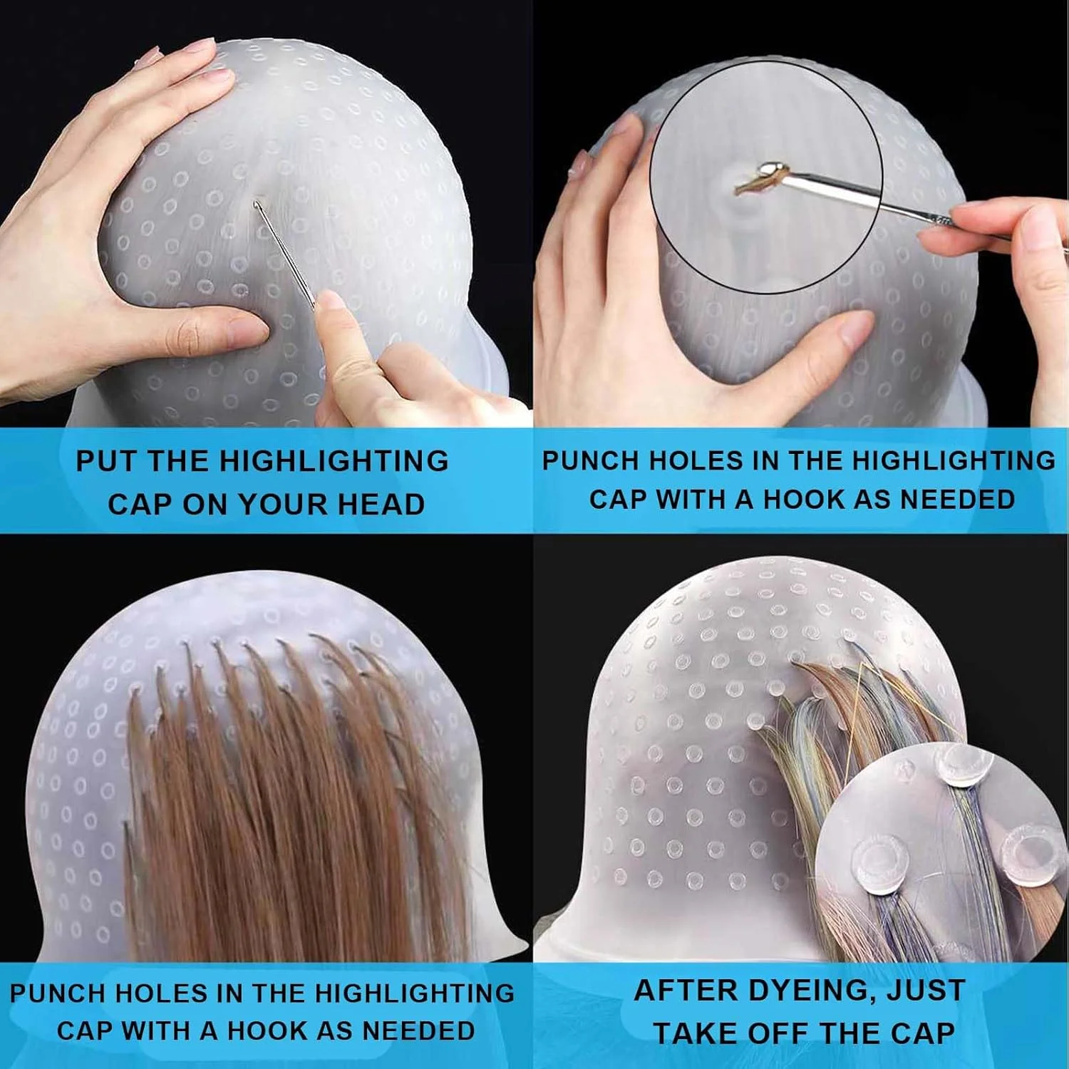 کلاه مش - کلاه مش سیلیکونی حرفه ای ShiningUU با قلاب رنگ مو - سوراخ دار، قابل استفاده مجدد برای رنگ کردن، دکلره و ابزار رنگ آمیزی مو، ابزار آرایشگری سیلیکونی حرفه ای سالن کلاه مش - کلاه مش سیلیکونی حرفه ای ShiningUU با قلاب رنگ مو - سوراخ دار، قابل استفاده مجدد برای رنگ کردن، دکلره و ابزار رنگ آمیزی مو، ابزار آرایشگری سیلیکونی حرفه ای سالن