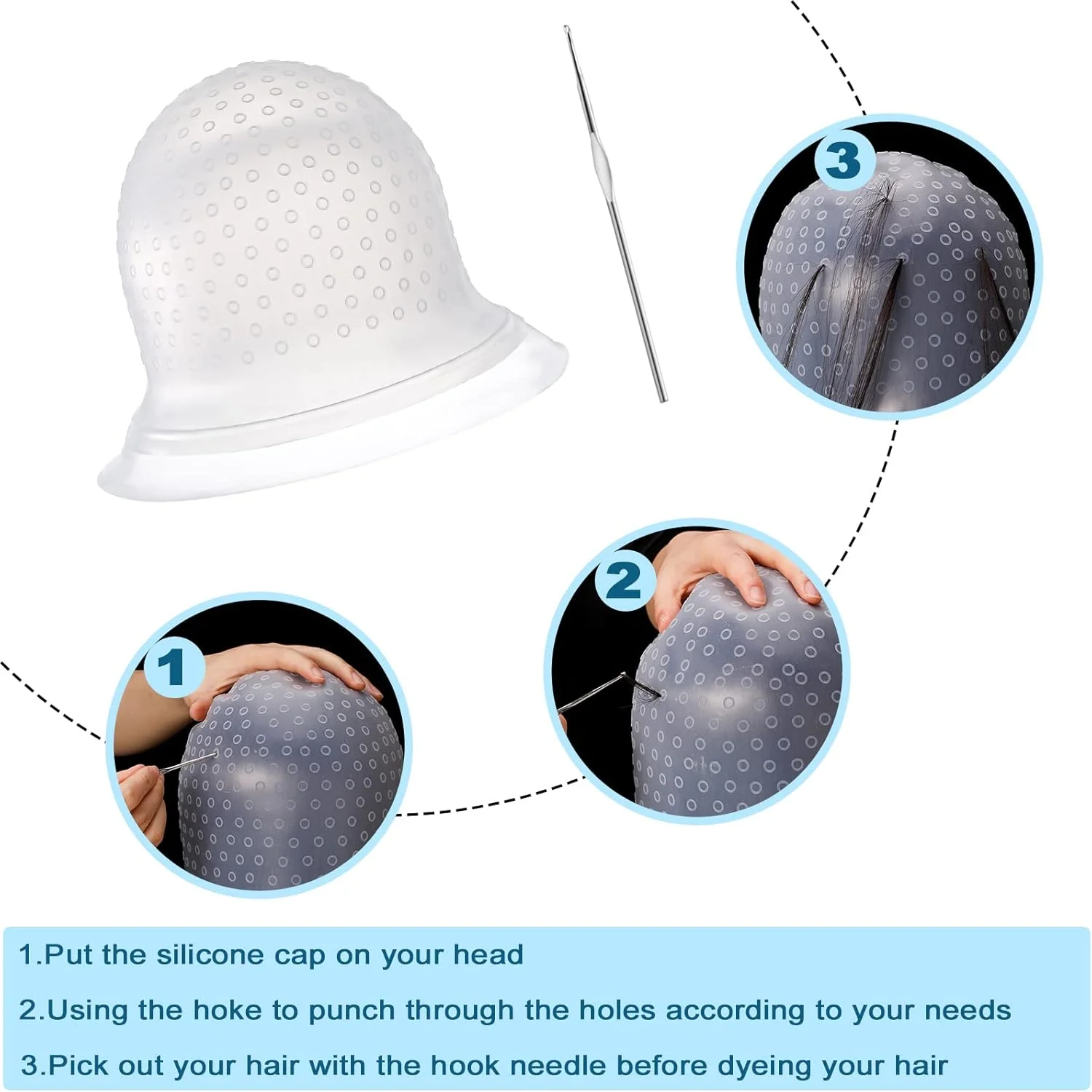 کلاه مش و رنگ مو FRIUSATE، 2 عدد کلاه سیلیکونی مش مو با قلاب، کیت رنگ مو شامل دستکش و برس، مناسب برای ابزار سالن، زنان و مردان کلاه مش و رنگ مو FRIUSATE، 2 عدد کلاه سیلیکونی مش مو با قلاب، کیت رنگ مو شامل دستکش و برس، مناسب برای ابزار سالن، زنان و مردان