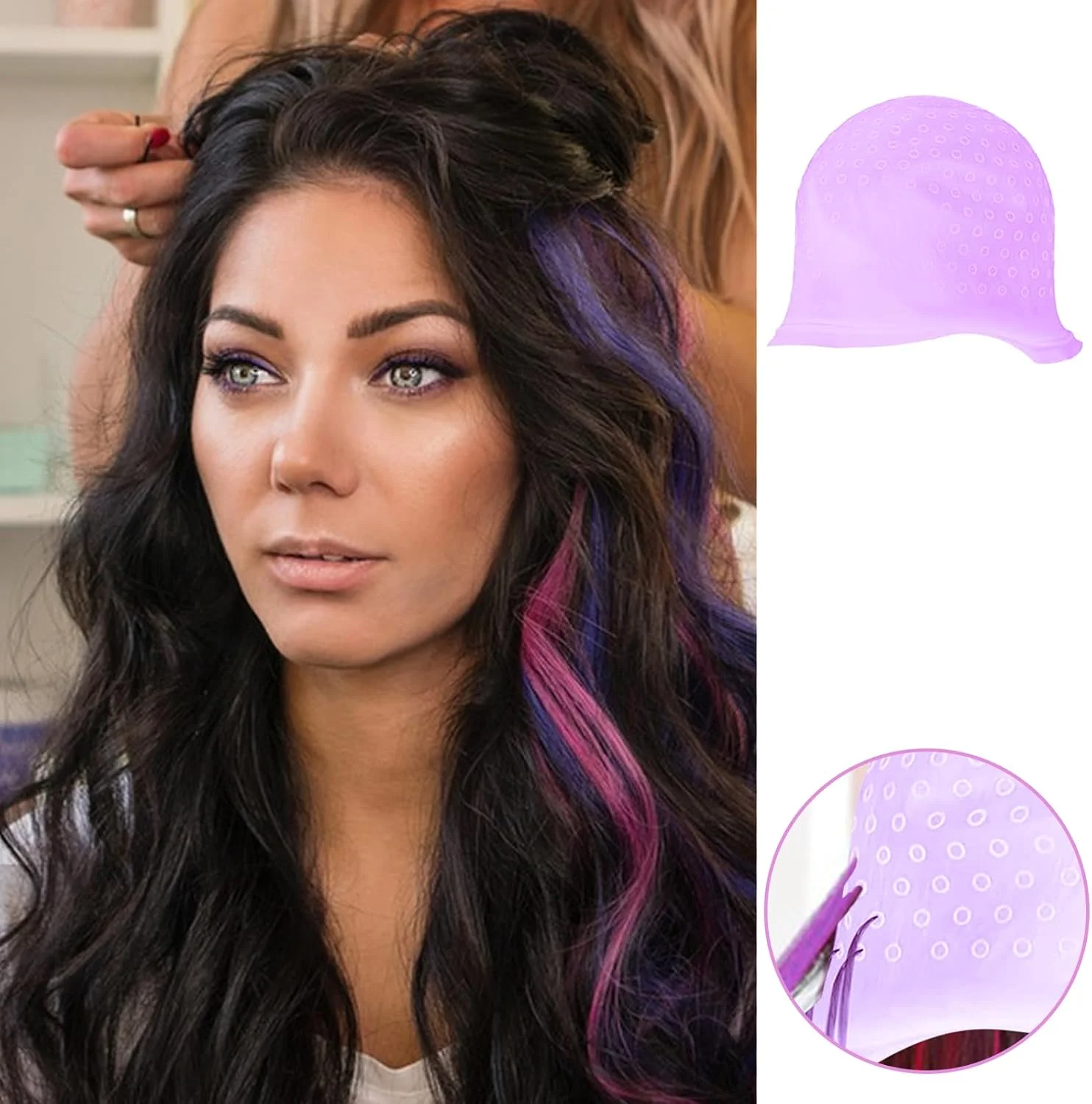 کلاه مش سیلیکونی، کلاه رنگ مو با سوراخهای پانچ شده به همراه سوزن قلاب بافت مو، شانه رنگ مو و گوشی، کلاه مش حرفهای و کیت قلاب برای زنان و مردان کلاه مش سیلیکونی، کلاه رنگ مو با سوراخهای پانچ شده به همراه سوزن قلاب بافت مو، شانه رنگ مو و گوشی، کلاه مش حرفهای و کیت قلاب برای زنان و مردان