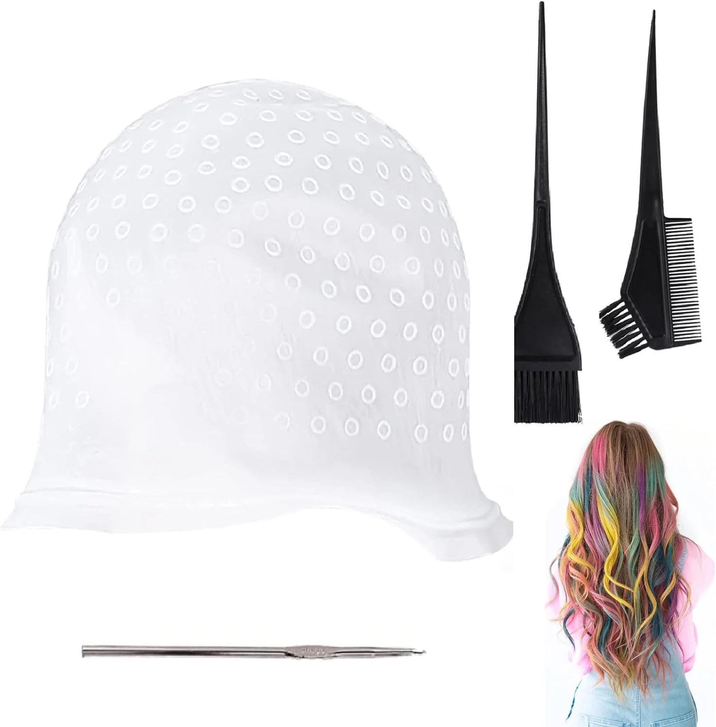 کلاه مش و قلاب، کلاه مش موی سفید سوراخ دار، کلاه رنگ موی سیلیکونی با برس و سوزن رنگ مو، ابزاری ایده آل برای مش در سالن یا خانه کلاه مش و قلاب، کلاه مش موی سفید سوراخ دار، کلاه رنگ موی سیلیکونی با برس و سوزن رنگ مو، ابزاری ایده آل برای مش در سالن یا خانه