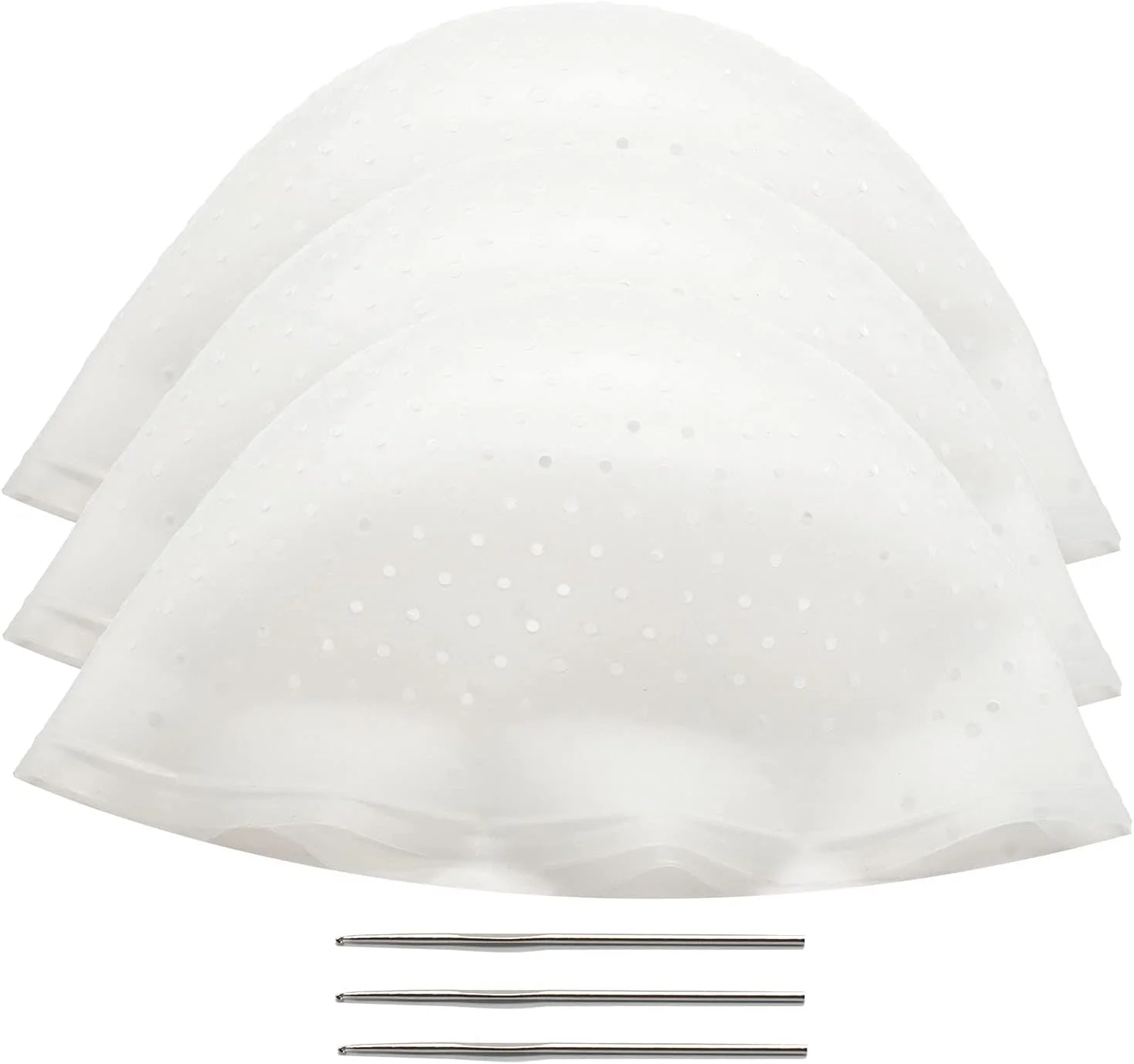 کلاه مش مو سوراخ دار لوساریا با کیت قلاب، کلاه رنگ سیلیکونی، کلاه فراستینگ، کلاه هایلایت DIY در خانه، آرایشگاه، کلاه هایلایت قابل استفاده مجدد، از قبل پانچ شده 3 عدد (سفید)