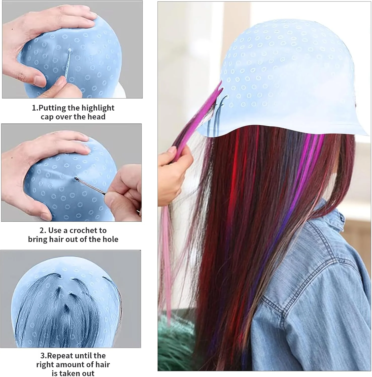 کلاه مش با قلاب، کیت پوشش سر سیلیکونی، با سوزن، ابزار رنگ آمیزی، ابزار رنگ و مش موی قابل استفاده مجدد برای زنان و مردان (آبی) کلاه مش با قلاب، کیت پوشش سر سیلیکونی، با سوزن، ابزار رنگ آمیزی، ابزار رنگ و مش موی قابل استفاده مجدد برای زنان و مردان (آبی)