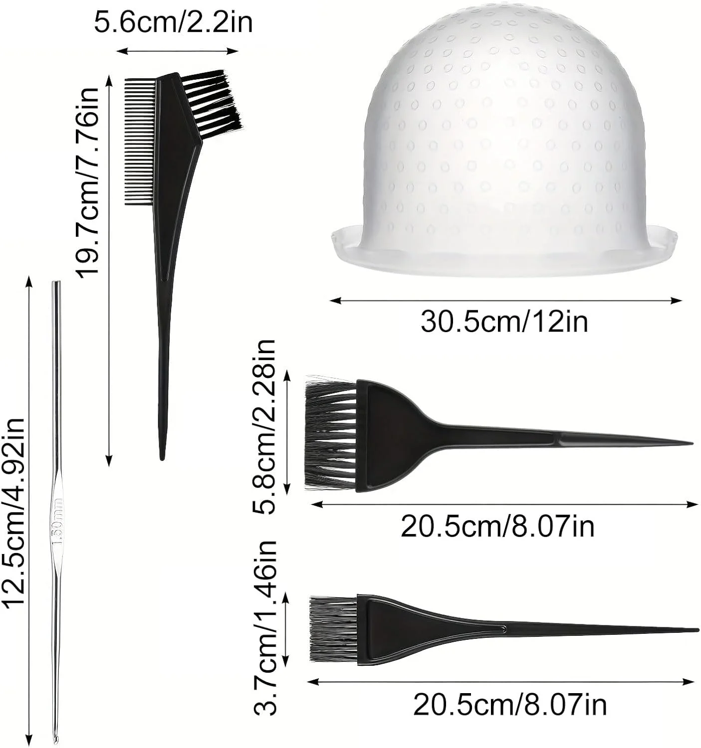 کلاه مش مو 5 عددی با سوزن و برس رنگ مو، کلاه مش سیلیکونی برای رنگ کردن مو، ابزار رنگ آمیزی و مش کردن مو برای آرایشگاه، مناسب برای خانم ها و آقایان