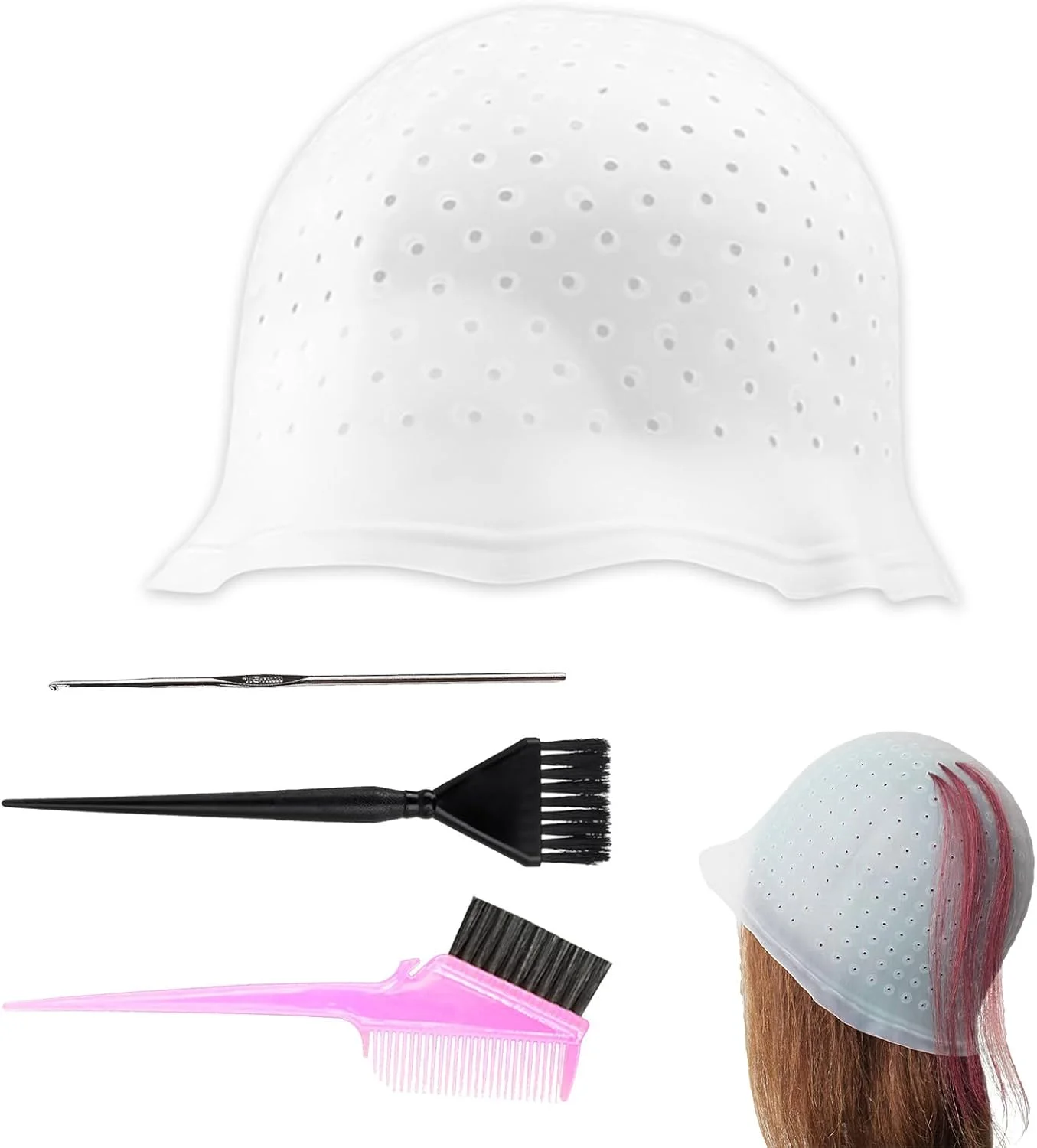 کلاه مش و قلاب مو، 1 کلاه مش + 1 قلاب فلزی + 2 برس رنگ مو، کیت مش مو برای خانه و سالن، کلاه های مش و برس اپلیکاتور رنگ مو کلاه مش و قلاب مو، 1 کلاه مش + 1 قلاب فلزی + 2 برس رنگ مو، کیت مش مو برای خانه و سالن، کلاه های مش و برس اپلیکاتور رنگ مو