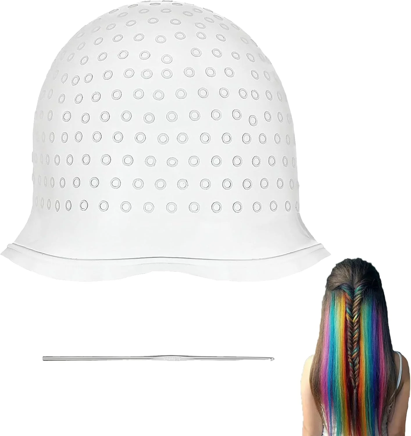 کلاه مش مو سیلیکونی با قلاب، کلاه رنگ مو سوراخ دار برای رنگ کردن، ابزار آرایشگری قابل استفاده مجدد برای سالن خانگی کلاه مش مو سیلیکونی با قلاب، کلاه رنگ مو سوراخ دار برای رنگ کردن، ابزار آرایشگری قابل استفاده مجدد برای سالن خانگی