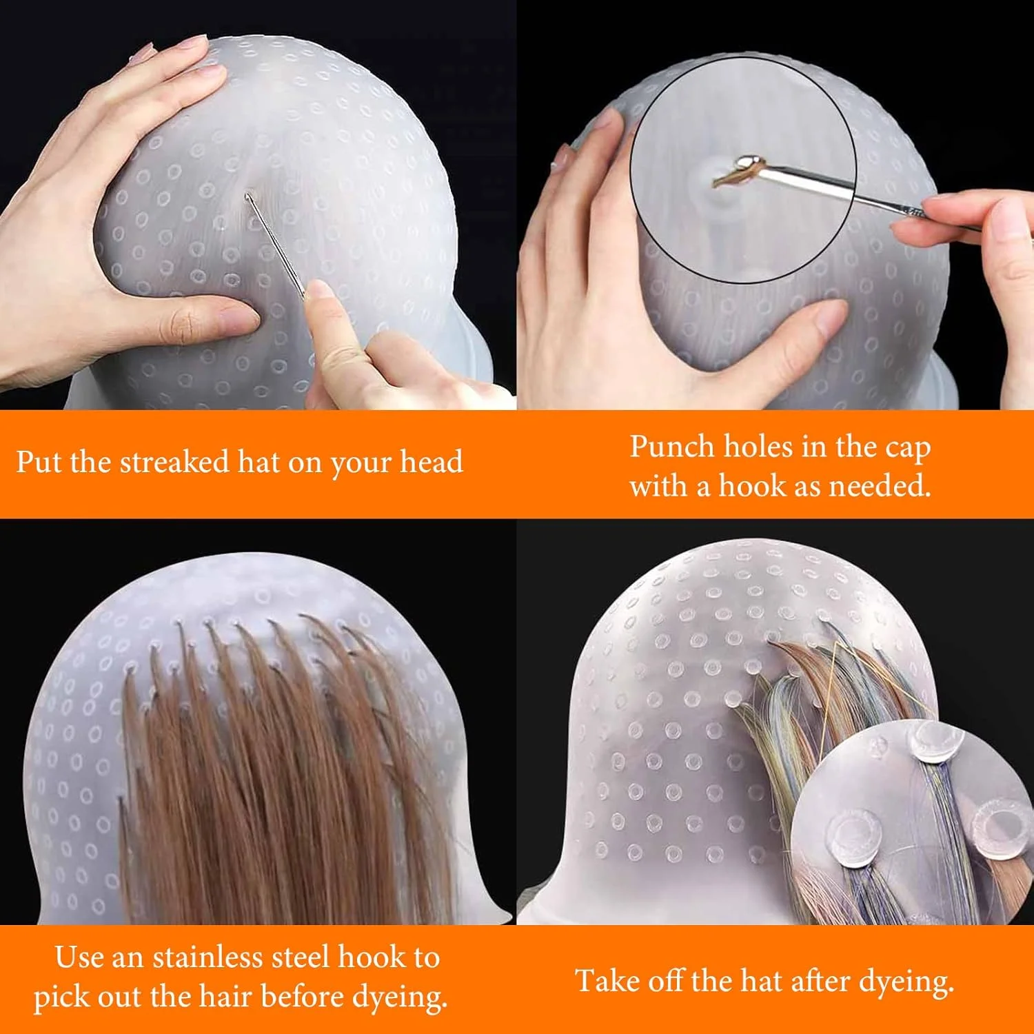 کلاه مش، کیت مش مو، ابزار رنگ کردن موی مش سیلیکونی قابل استفاده مجدد برای آرایشگاه، سفید