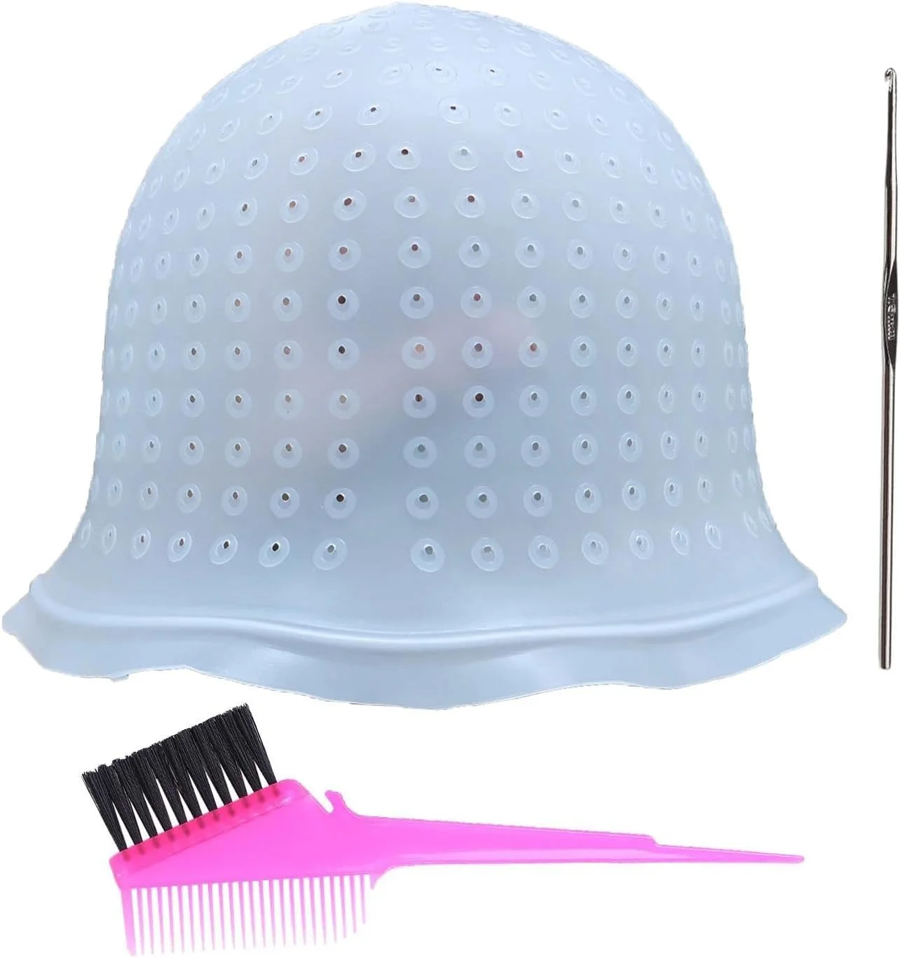 کلاه مش سیلیکونی پانچ شده حرفه ای و کیت برس رنگ مو - کلاه مش قابل استفاده مجدد با قلاب برای رنگ کردن مو در خانه و سالن کلاه مش سیلیکونی پانچ شده حرفه ای و کیت برس رنگ مو - کلاه مش قابل استفاده مجدد با قلاب برای رنگ کردن مو در خانه و سالن