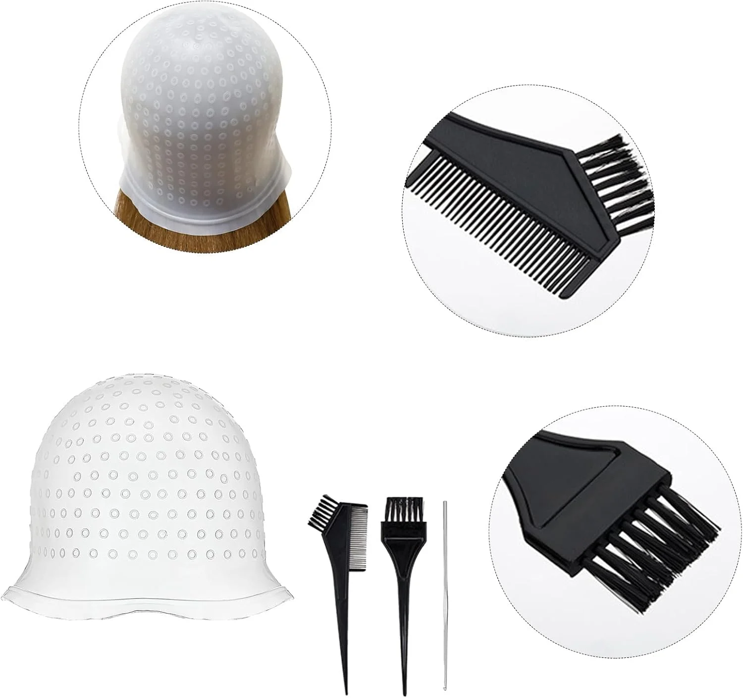 کلاه مش مو CLKE با قلاب، ست حرفه ای مش مو با سوزن، کلاه و برس، ابزار رنگ و مش مو برای زنان و مردان، قابل استفاده مجدد (سفید) کلاه مش مو CLKE با قلاب، ست حرفه ای مش مو با سوزن، کلاه و برس، ابزار رنگ و مش مو برای زنان و مردان، قابل استفاده مجدد (سفید)