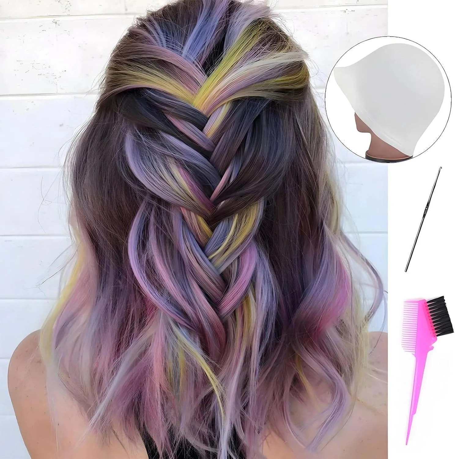 کلاه مش سیلیکونی پانچ شده حرفه ای و کیت برس رنگ مو - کلاه مش قابل استفاده مجدد با قلاب برای رنگ کردن مو در خانه و سالن کلاه مش سیلیکونی پانچ شده حرفه ای و کیت برس رنگ مو - کلاه مش قابل استفاده مجدد با قلاب برای رنگ کردن مو در خانه و سالن