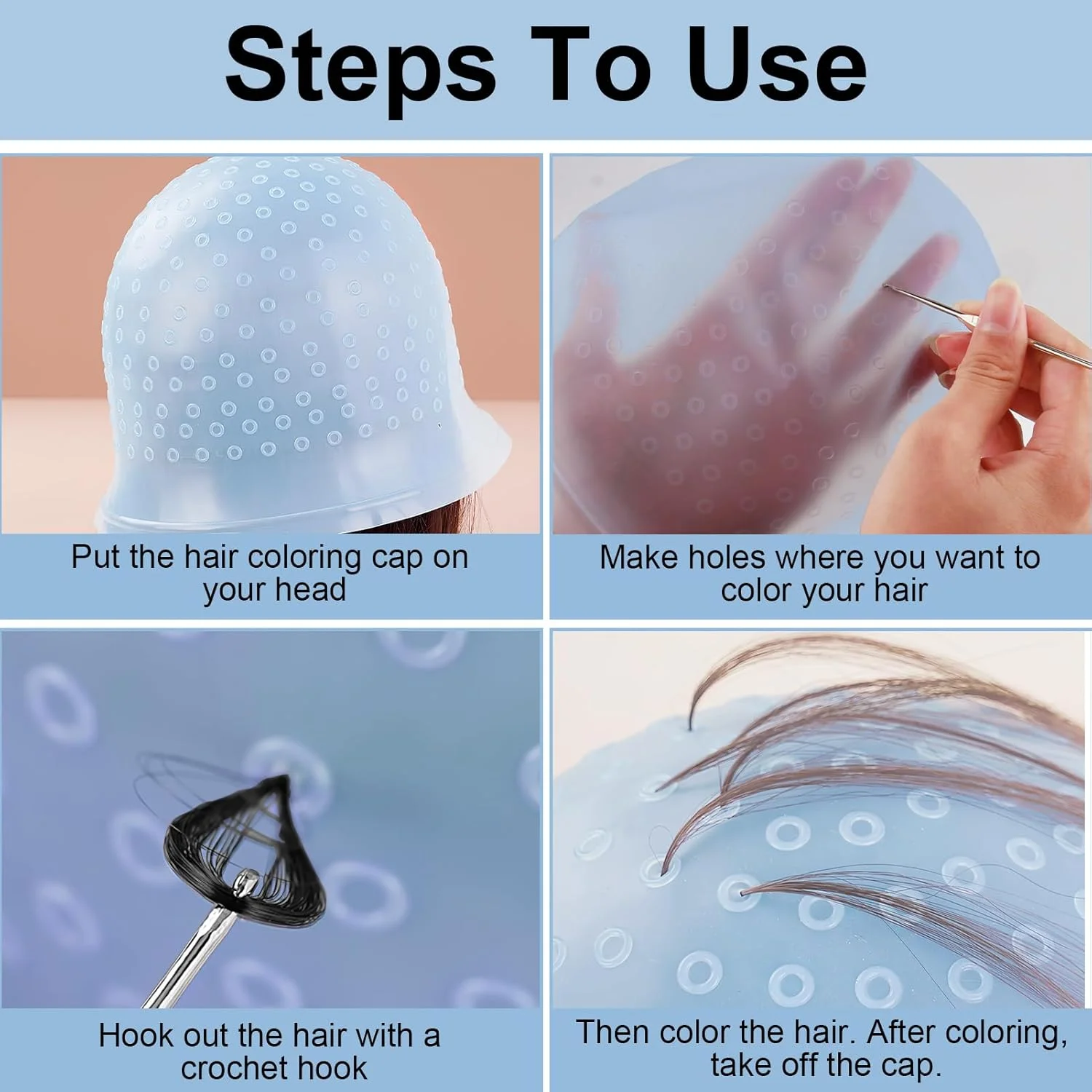 کلاه مش سیلیکونی سوراخ دار به همراه برس رنگ مو و سوزن، کلاه مش هایلایت، آبی کلاه مش سیلیکونی سوراخ دار به همراه برس رنگ مو و سوزن، کلاه مش هایلایت، آبی