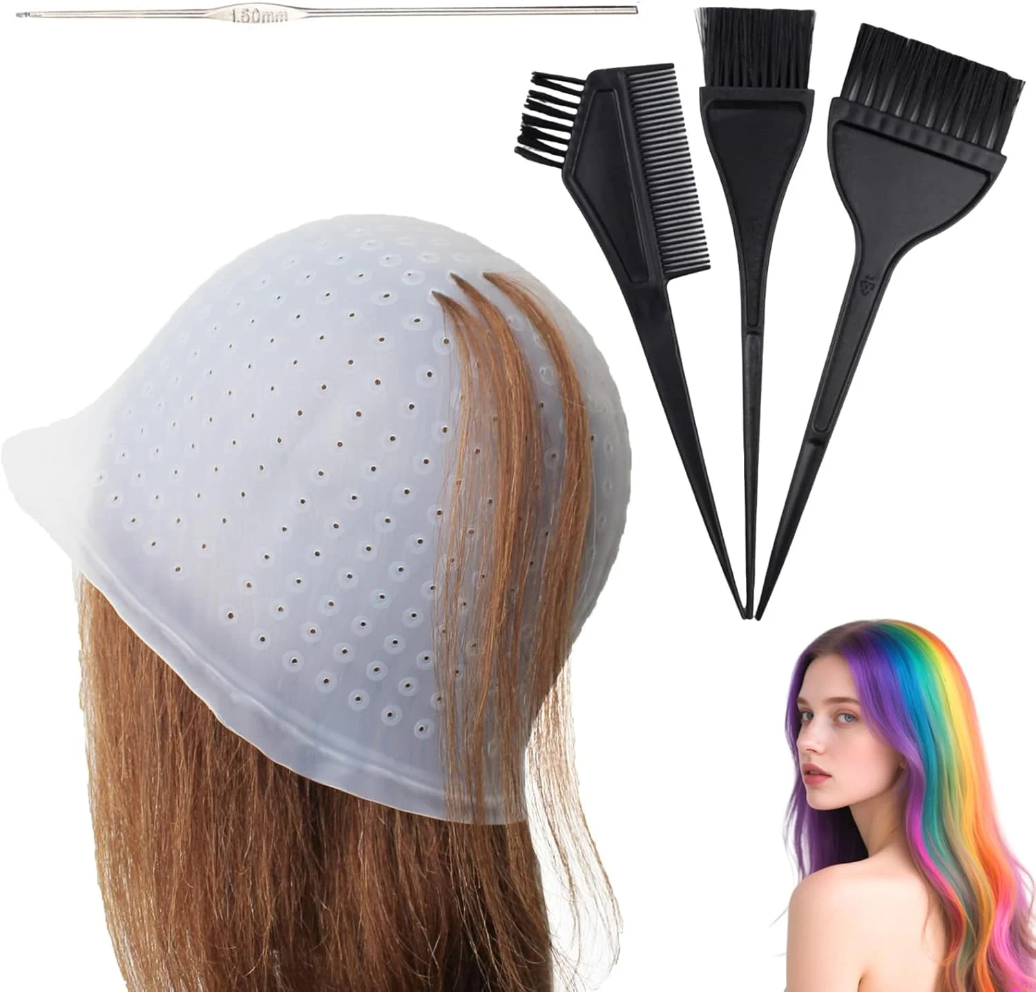 کلاه مش مو: کلاه مش با سوزن قلاب بافی و برس رنگ مو - کلاه مش یخی قابل استفاده مجدد - آرایشگری سیلیکونی حرفه ای سالن برای زنان و مردان کلاه مش مو: کلاه مش با سوزن قلاب بافی و برس رنگ مو - کلاه مش یخی قابل استفاده مجدد - آرایشگری سیلیکونی حرفه ای سالن برای زنان و مردان