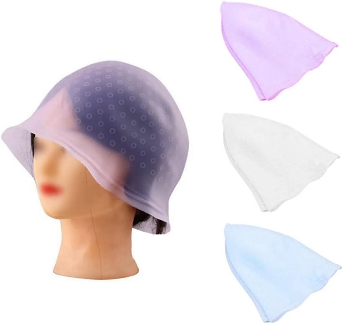 کلاه رنگ مو سیلیکونی قابل استفاده مجدد با قلاب فلزی، ابزار آرایشگاهی (بنفش)