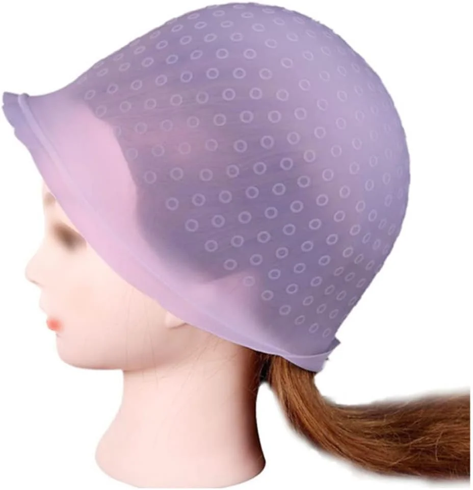 کلاه رنگ مو سیلیکونی قابل استفاده مجدد با قلاب فلزی، ابزار آرایشگاهی (بنفش)