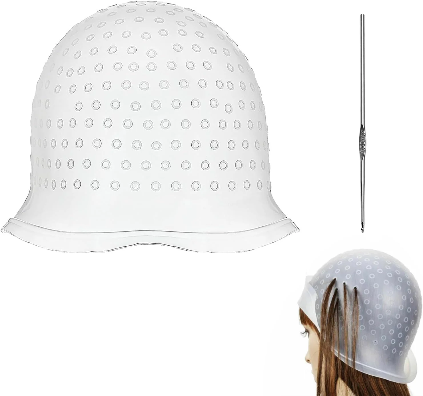 کیت هایلایت مو، کلاه رنگ مو سیلیکونی نرم با قلاب استیل، ابزار رنگ آمیزی مو برای زنان، مردان، دختران و پسران، نیمه شفاف و حرفه ای