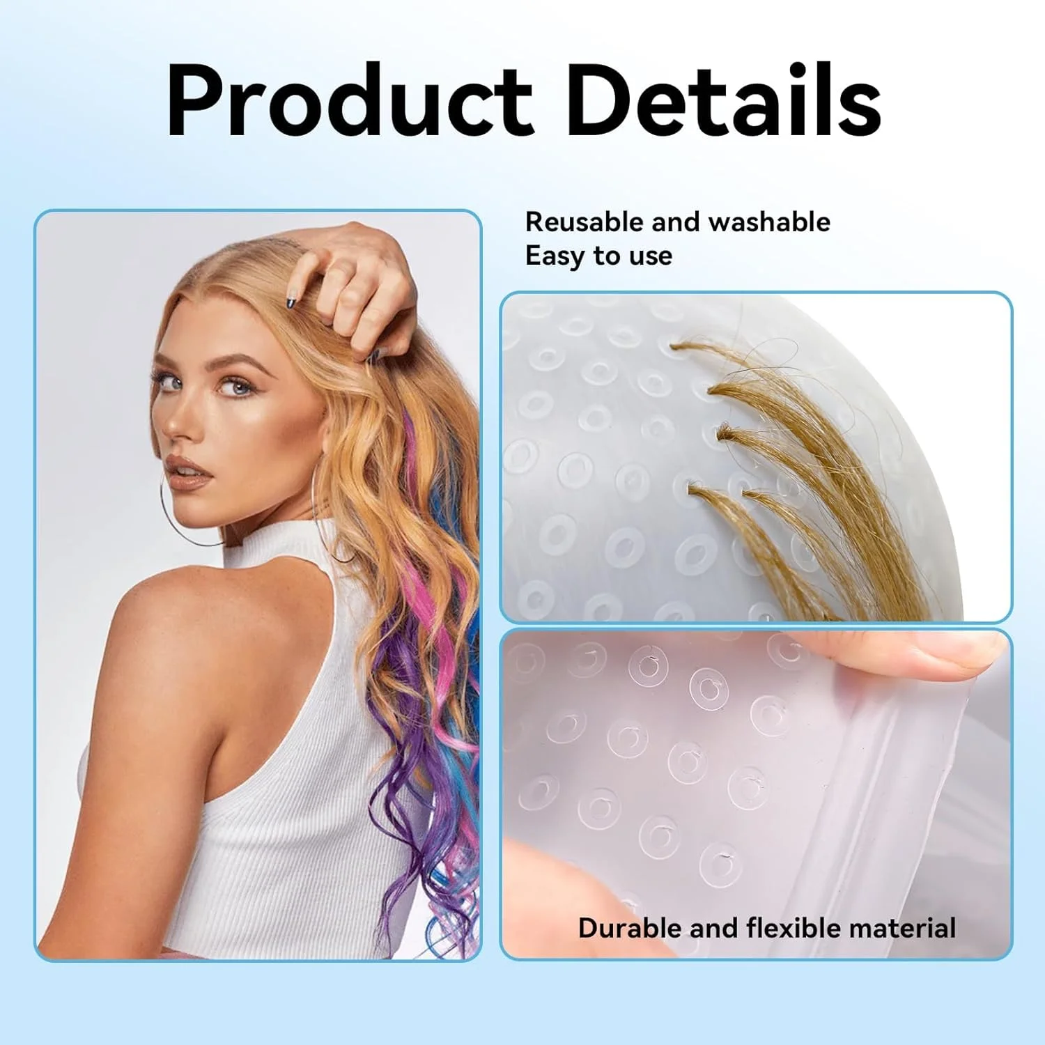 کیت هایلایت مو، کلاه رنگ مو سیلیکونی نرم با قلاب استیل، ابزار رنگ آمیزی مو برای زنان، مردان، دختران و پسران، نیمه شفاف و حرفه ای کیت هایلایت مو، کلاه رنگ مو سیلیکونی نرم با قلاب استیل، ابزار رنگ آمیزی مو برای زنان، مردان، دختران و پسران، نیمه شفاف و حرفه ای