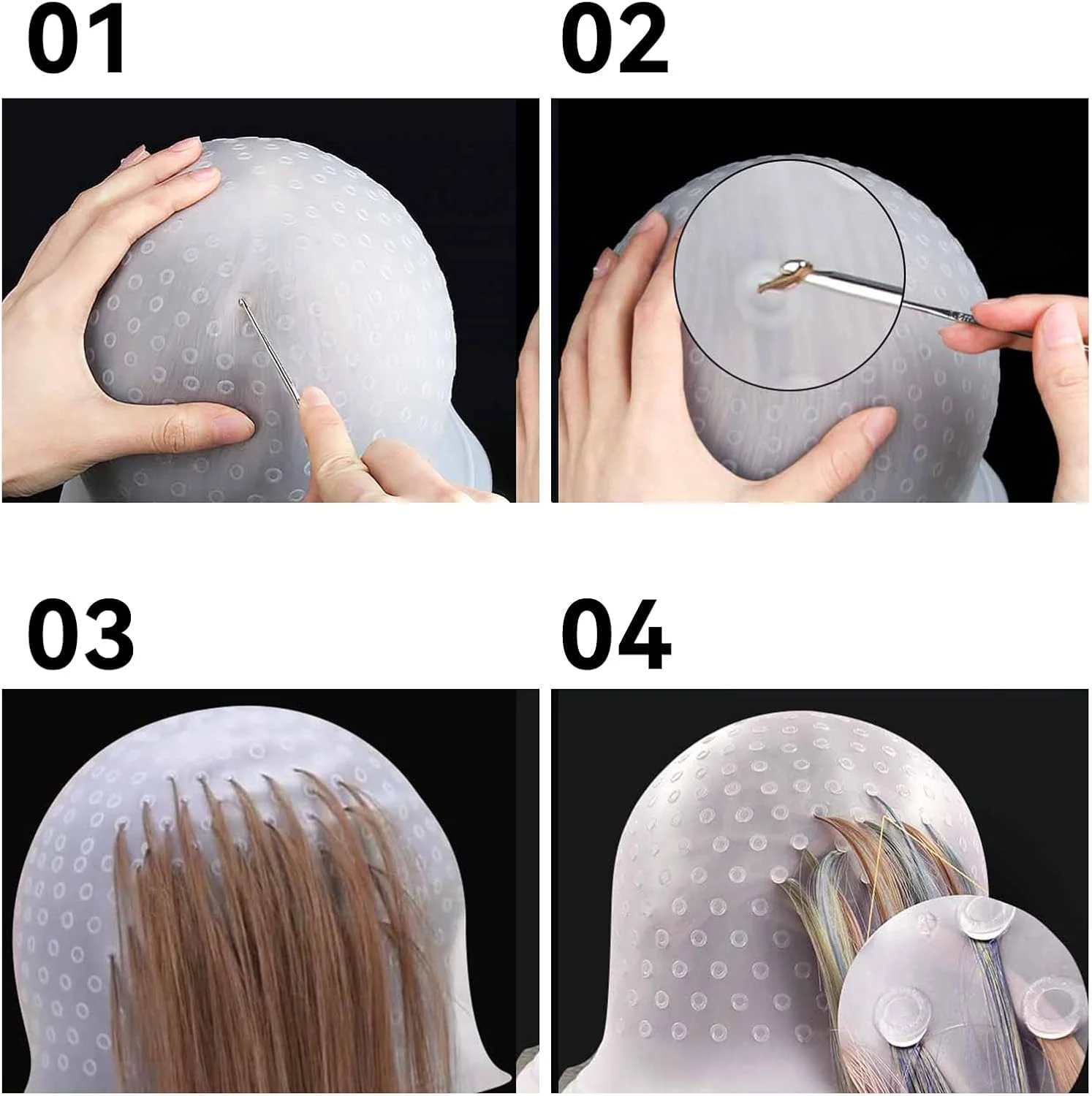 کیت هایلایت مو، کلاه رنگ مو سیلیکونی نرم با قلاب استیل، ابزار رنگ آمیزی مو برای زنان، مردان، دختران و پسران، نیمه شفاف و حرفه ای کیت هایلایت مو، کلاه رنگ مو سیلیکونی نرم با قلاب استیل، ابزار رنگ آمیزی مو برای زنان، مردان، دختران و پسران، نیمه شفاف و حرفه ای