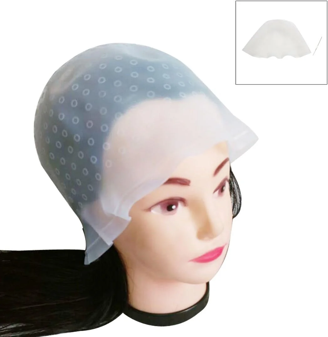 کلاه رنگ مو سیلیکونی سفید унисекс، ابزار استایل و هایلایت مو به همراه قلاب کلاه رنگ مو سیلیکونی سفید унисекс، ابزار استایل و هایلایت مو به همراه قلاب