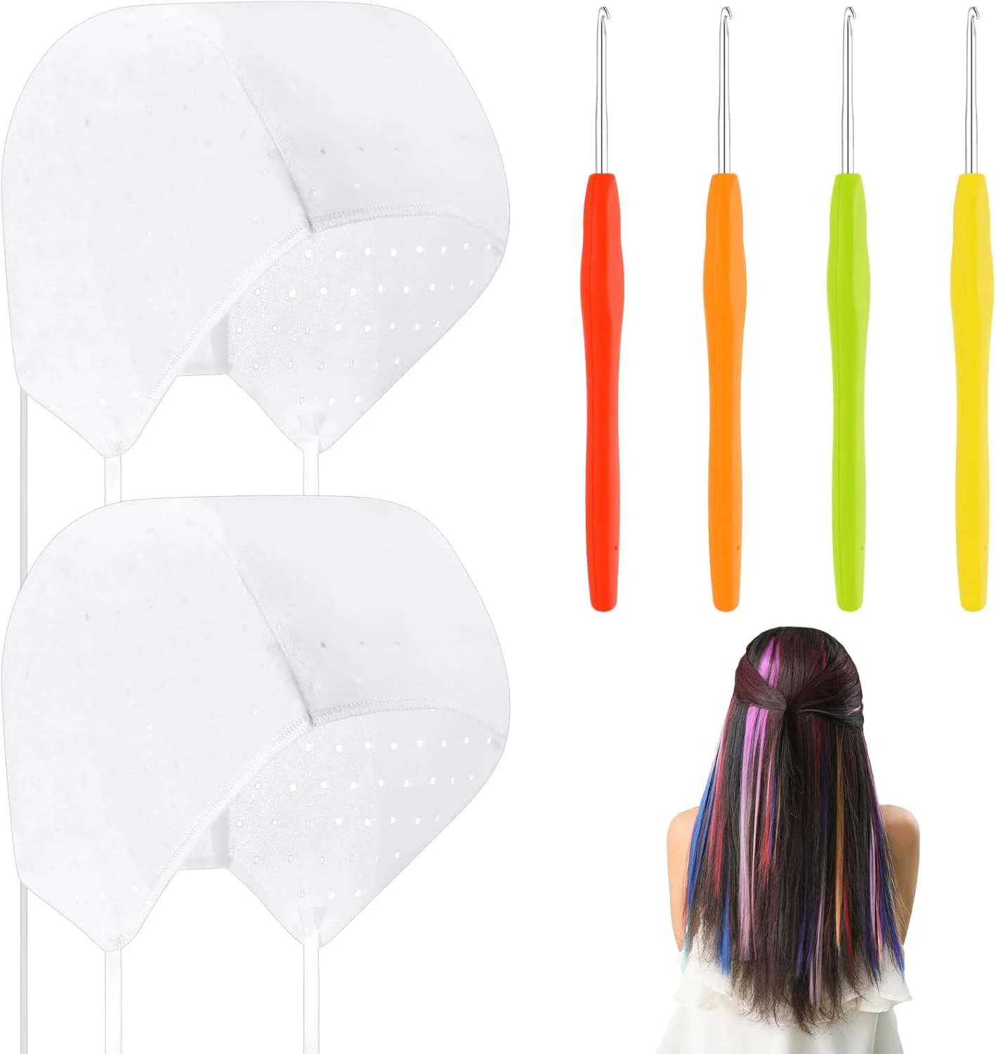 کلاه مش مو Solsew بسته 6 عددی به همراه قلاب بافتنی، کیت رنگ موی هایلایت قابل استفاده مجدد، سوزن بافتنی Loc، کلاه سوراخ دار برای رنگ آمیزی مو، ابزار سالن کلاه مش مو Solsew بسته 6 عددی به همراه قلاب بافتنی، کیت رنگ موی هایلایت قابل استفاده مجدد، سوزن بافتنی Loc، کلاه سوراخ دار برای رنگ آمیزی مو، ابزار سالن