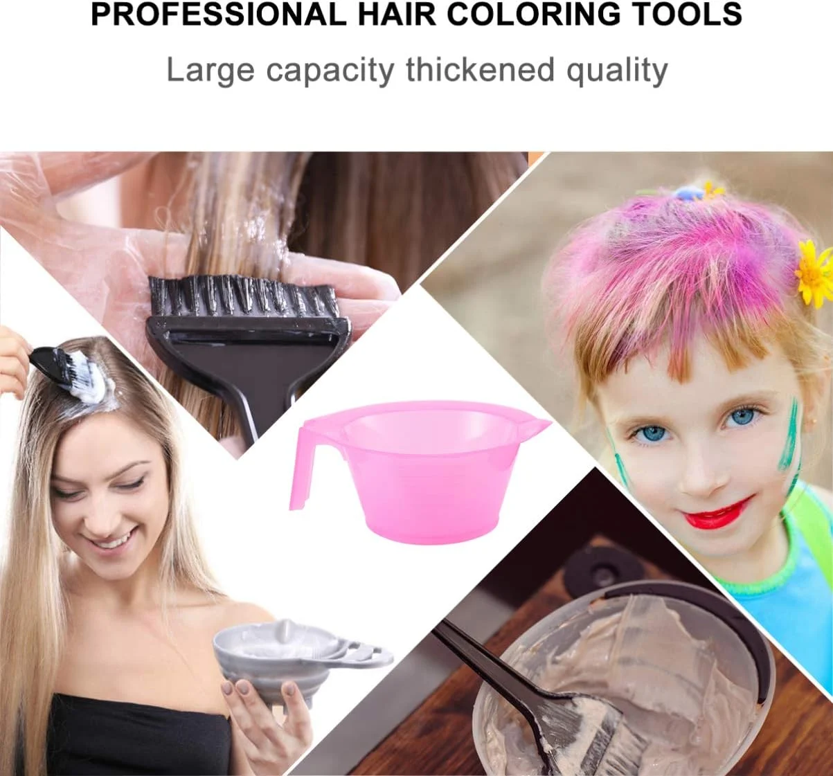 کاسه مخلوط رنگ مو کالری، 3 عدد کاسه رنگ مو پلاستیکی با دسته، ابزار مخلوط کردن رنگ مو برای آرایشگاه، صورتی