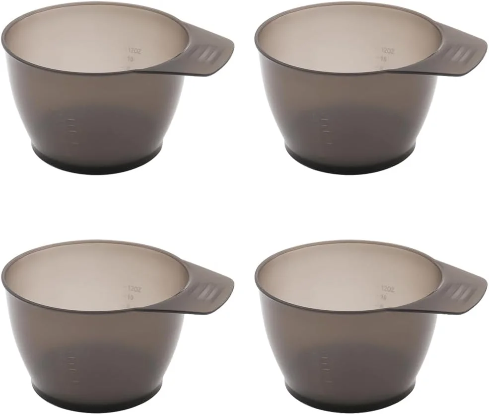 کاسه رنگ مو لاسنرس‌ام، 4 عدد، کاسه رنگ کردن مو، کاسه مخلوط کردن رنگ مو پلاستیکی، کاسه اپلیکاتور رنگ، ابزار رنگ کردن مو برای سالن منزل، مشکی شفاف