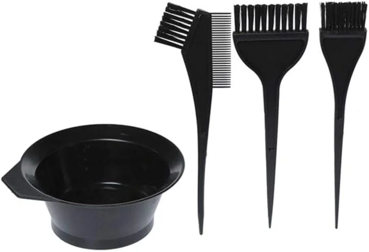 ست رنگ موی حرفه ای 4 تکه شامل برس رنگ، شانه، کاسه ترکیب رنگ و ابزار رنگ آمیزی، برس های بادوام، تمیز کردن آسان، جنس با کیفیت، رنگ مشکی