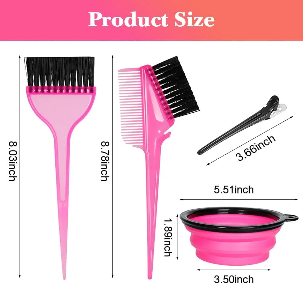 ست کاسه و برس رنگ مو، کاسه رنگ، برس ابزار، کیت کاسه مخلوط کن، شانه رنگ برای رنگ کردن مو (صورتی و مشکی)