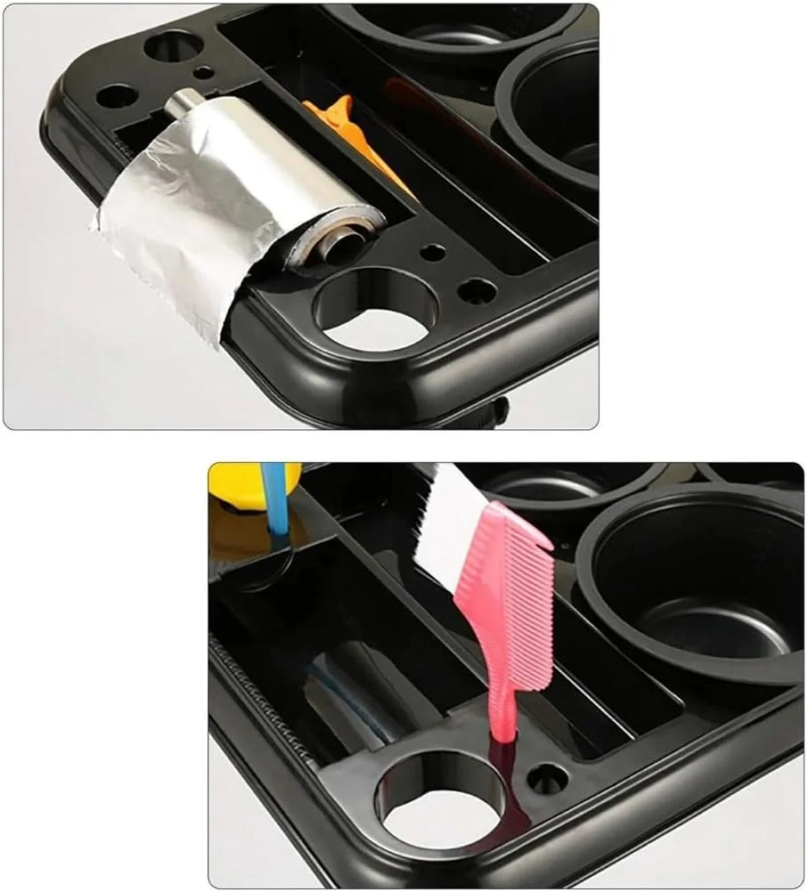 ترولی رنگ مو مشکی با کاسه های ترکیب رنگ - ترولی سالن چرخ دار برای رنگ کردن و حالت دادن مو ترولی رنگ مو مشکی با کاسه های ترکیب رنگ - ترولی سالن چرخ دار برای رنگ کردن و حالت دادن مو