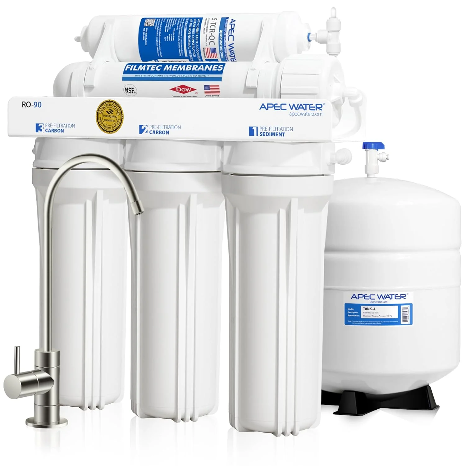 سیستم تصفیه آب اسمز معکوس APEC Water Systems RO-90 Ultimate Series، دارای شیر کروم