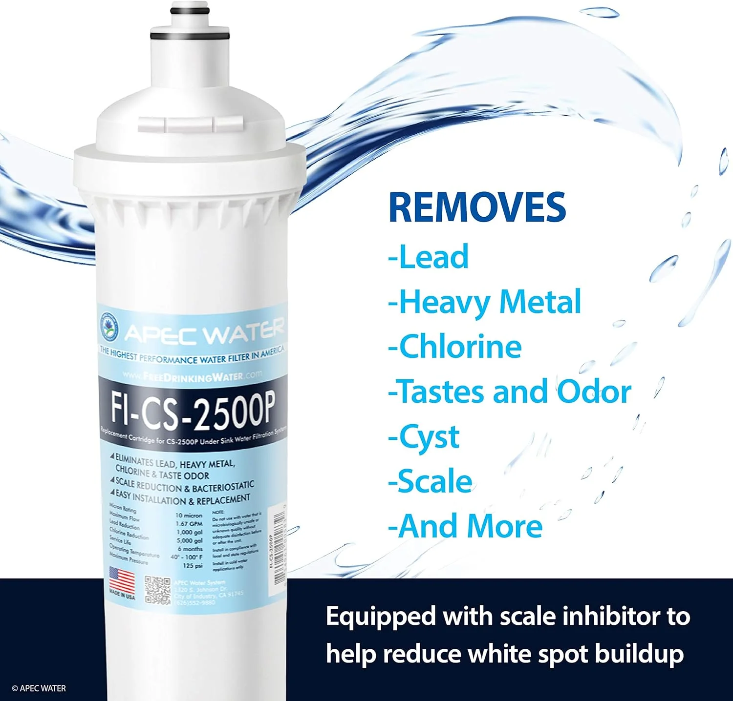 سیستم فیلتراسیون آب زیر سینکی با ظرفیت فوق العاده بالا APEC Water Systems CS-2500P به همراه بازدارنده رسوب، فیلتر ساخت آمریکا با کیفیت عالی سیستم فیلتراسیون آب زیر سینکی با ظرفیت فوق العاده بالا APEC Water Systems CS-2500P به همراه بازدارنده رسوب، فیلتر ساخت آمریکا با کیفیت عالی