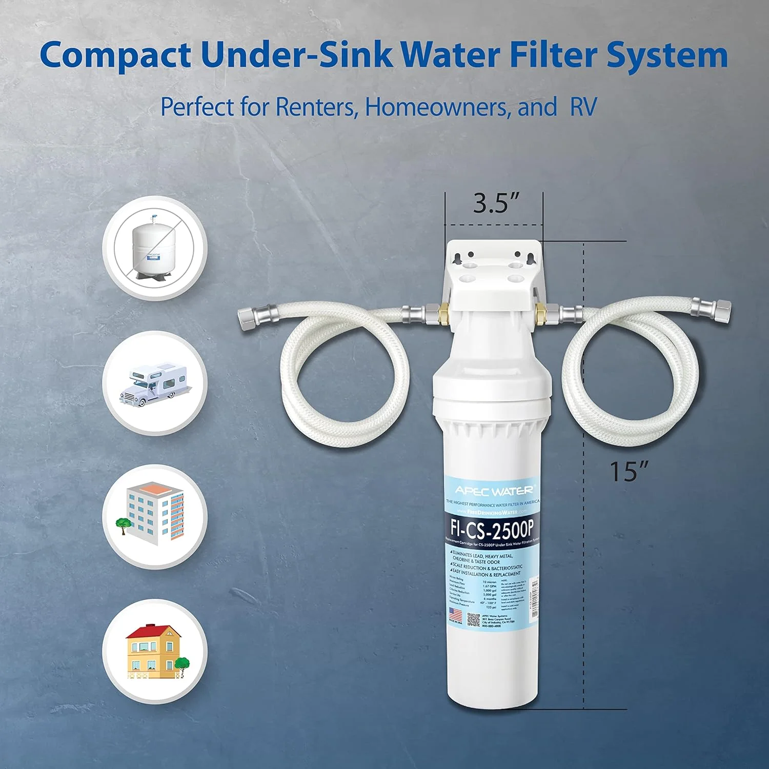 سیستم فیلتراسیون آب زیر سینکی با ظرفیت فوق العاده بالا APEC Water Systems CS-2500P به همراه بازدارنده رسوب، فیلتر ساخت آمریکا با کیفیت عالی سیستم فیلتراسیون آب زیر سینکی با ظرفیت فوق العاده بالا APEC Water Systems CS-2500P به همراه بازدارنده رسوب، فیلتر ساخت آمریکا با کیفیت عالی