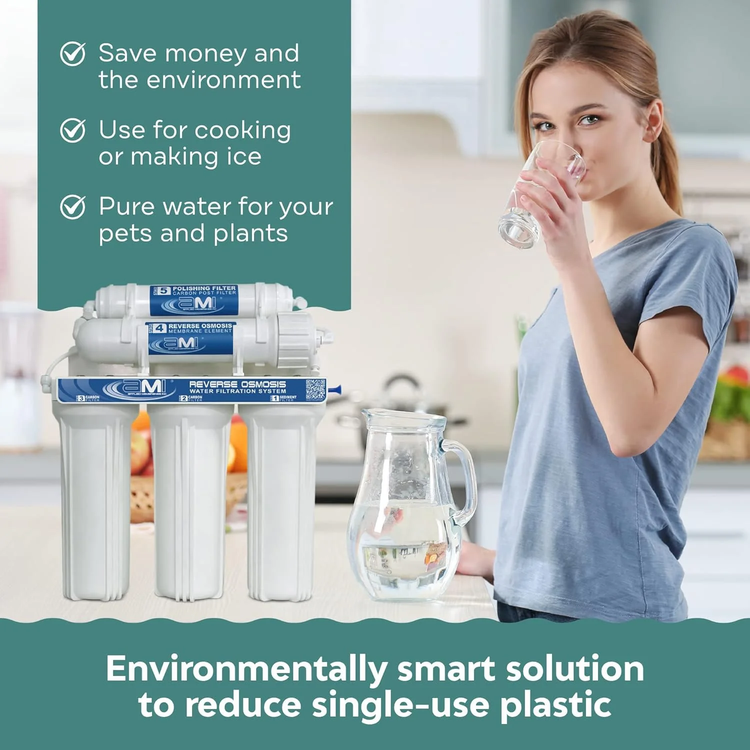 دستگاه تصفیه آب 5 مرحله ای اسمز معکوس Applied Membranes Inc.، ظرفیت 50 گالن