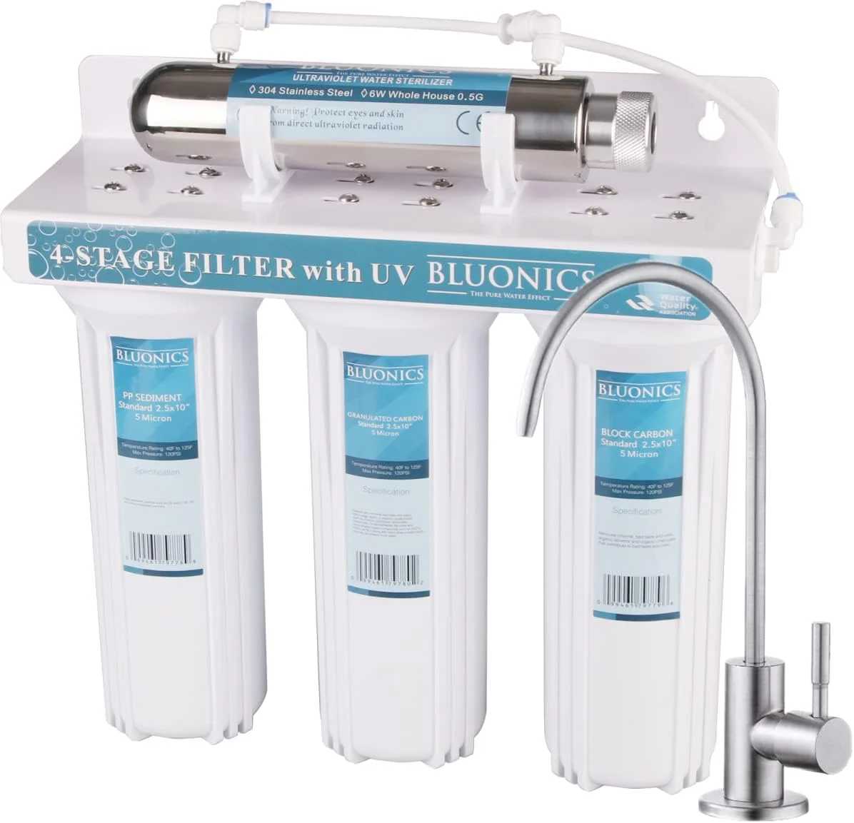 دستگاه تصفیه آب چهار مرحله ای Bluonics با نور فرابنفش UV برای سیستم فیلتراسیون زیر سینک