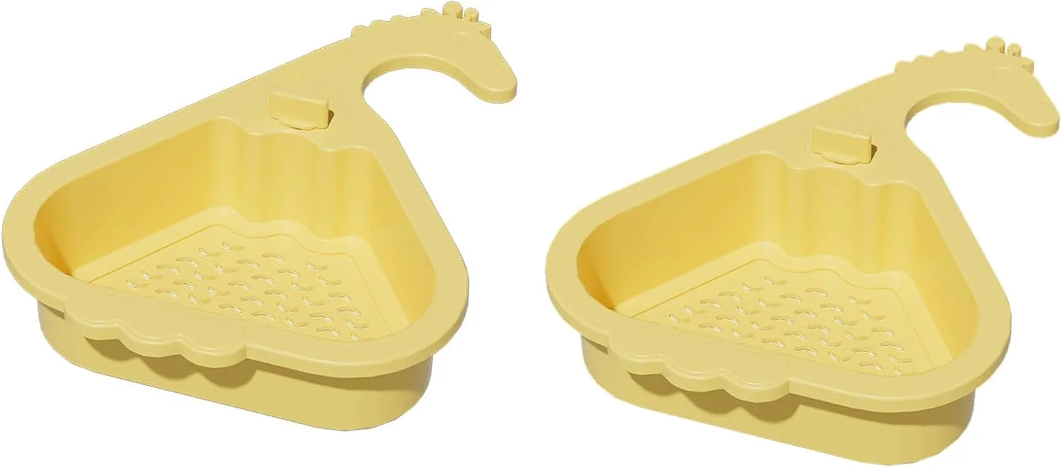 ست ۲ عددی سبد مثلثی آبکش و نگهداری سبزیجات با فیلتر خودکار سینک برای مواد غذایی، زرد