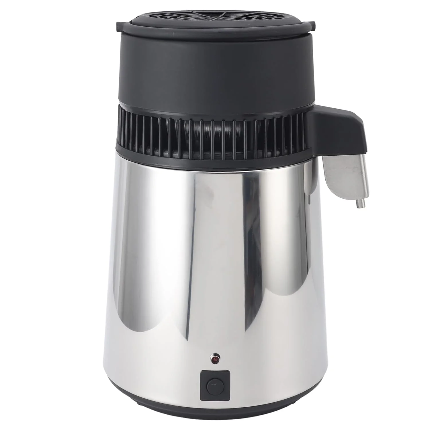 دستگاه تقطیر آب 4 لیتری نقره ای 750 وات استیل ضد زنگ اتوماتیک رومیزی با دکمه تک شیشه ای درب آبی (دوشاخه بریتانیا 220 ولت)