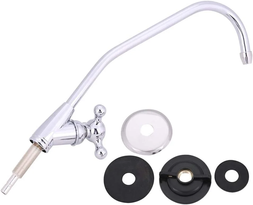 شیر آب آشامیدنی 1/4 اینچی، آلیاژ روی با قابلیت چرخش 360 درجه برای سیستم های تصفیه آب اسمز معکوس مناسب سینک ظرفشویی آشپزخانه و بار