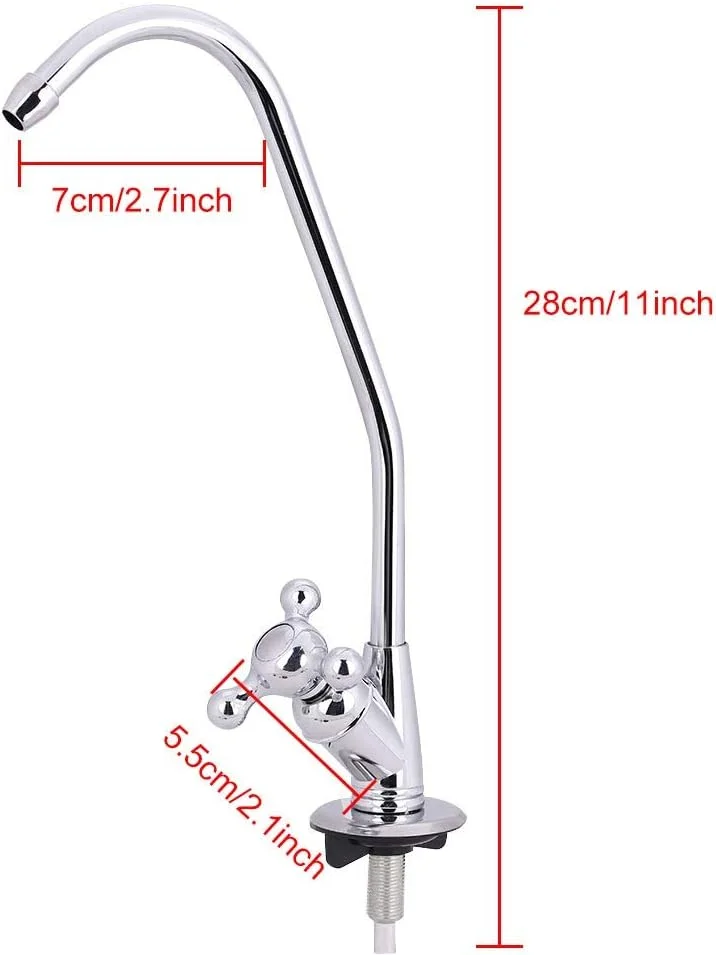شیر آب آشامیدنی 1/4 اینچی، آلیاژ روی با قابلیت چرخش 360 درجه برای سیستم های تصفیه آب اسمز معکوس مناسب سینک ظرفشویی آشپزخانه و بار