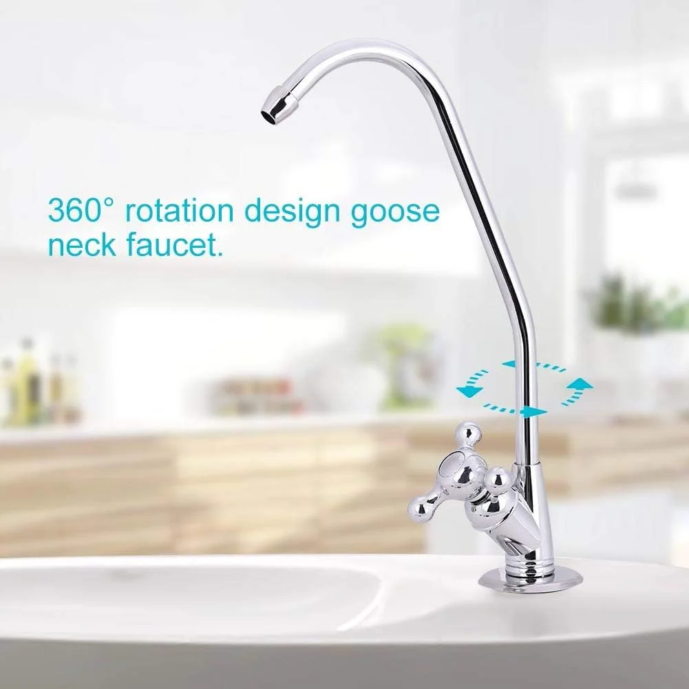 شیر آب آشامیدنی 1/4 اینچی، آلیاژ روی با قابلیت چرخش 360 درجه برای سیستم های تصفیه آب اسمز معکوس مناسب سینک ظرفشویی آشپزخانه و بار