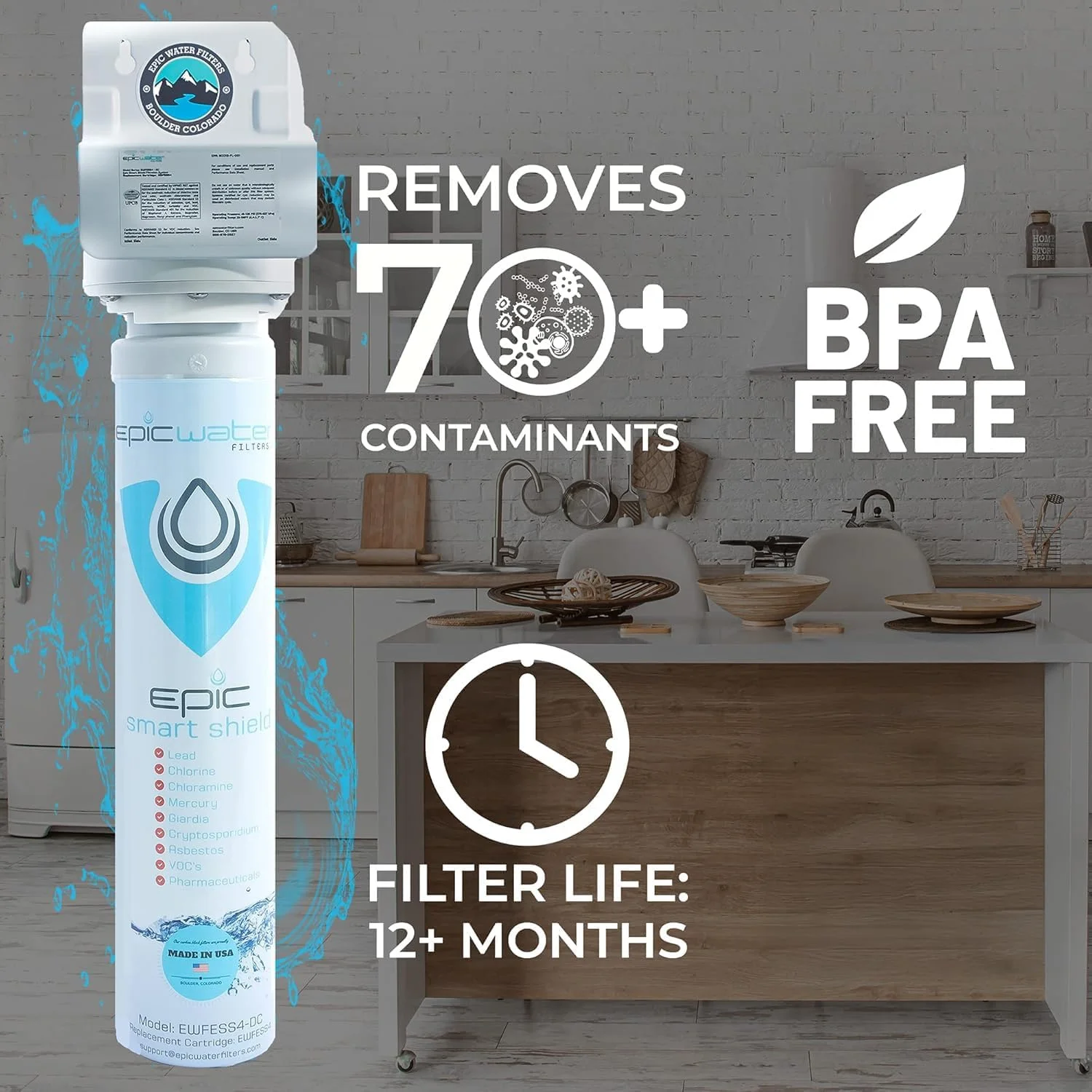 فیلتر آب شیرین کن خانگی Epic Water Filters Smart Shield مدل زیر سینکی NSF 53. نصب آسان و مستقیم. سیستم فیلتراسیون ساخت آمریکا. بدون پساب