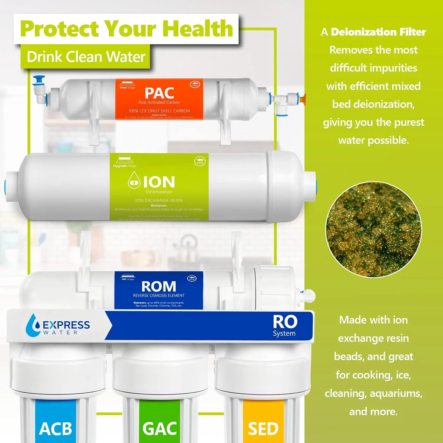 اکسپرس واتر - بسته 2 عددی فیلتر دییونیزاسیون آب - تصفیه کننده آب DI - 10 اینچ - مناسب برای زیر سینک و سیستم اسمز معکوس