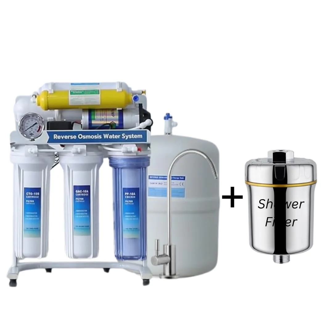 سیستم تصفیه آب 6 مرحله ای RO برای آشامیدنی به همراه فیلتر دوش - اسمز معکوس، سیستم تصفیه/فیلتر آب RO زیر سینکی با مخزن آب 5 گالن، شیر، پمپ تقویت کننده و فیلتر دوش سیستم تصفیه آب 6 مرحله ای RO برای آشامیدنی به همراه فیلتر دوش - اسمز معکوس، سیستم تصفیه/فیلتر آب RO زیر سینکی با مخزن آب 5 گالن، شیر، پمپ تقویت کننده و فیلتر دوش