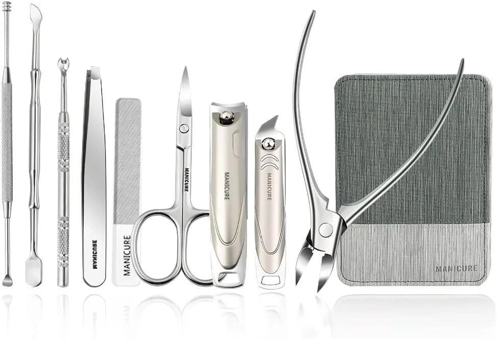 ست مانیکور 9 تکه Beauenty، کیت حرفه ای و کاربردی با کیف چرمی، ابزار مراقبت شخصی و ناخن گیر استیل ضد زنگ