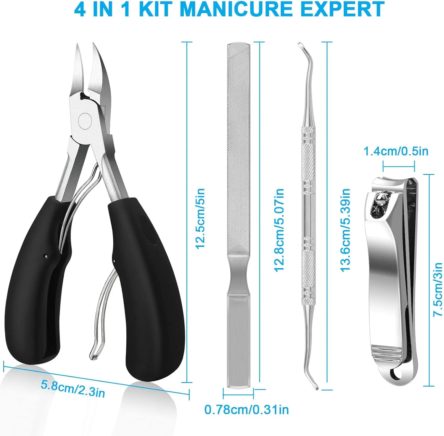 ست ناخن گیر پا فرورفته Azymi شامل ۷ تکه، ناخن گیرهای سنگین، سوهان ناخن، ابزار حرفه ای پدیکور و مانیکور، تیغه های تیز منحنی / دسته ABS ضد لغزش