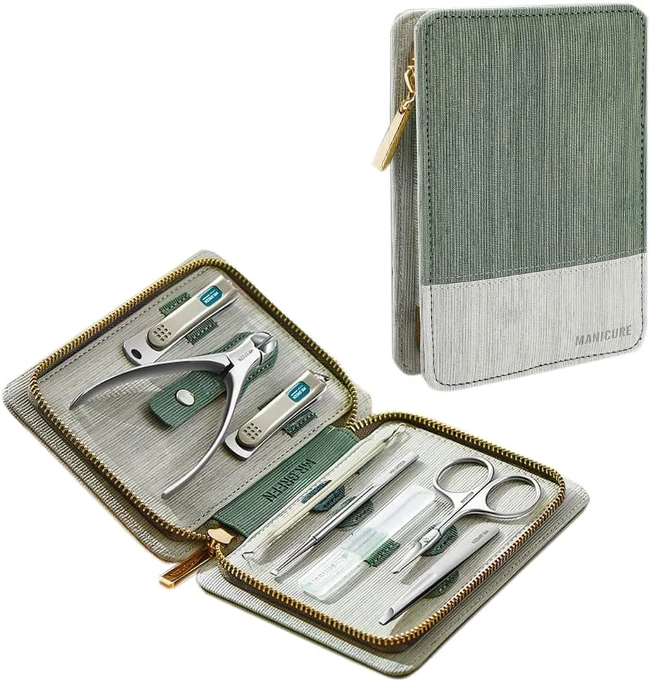 ست مانیکور 9 تکه Beauenty، کیت حرفه ای و کاربردی با کیف چرمی، ابزار مراقبت شخصی و ناخن گیر استیل ضد زنگ