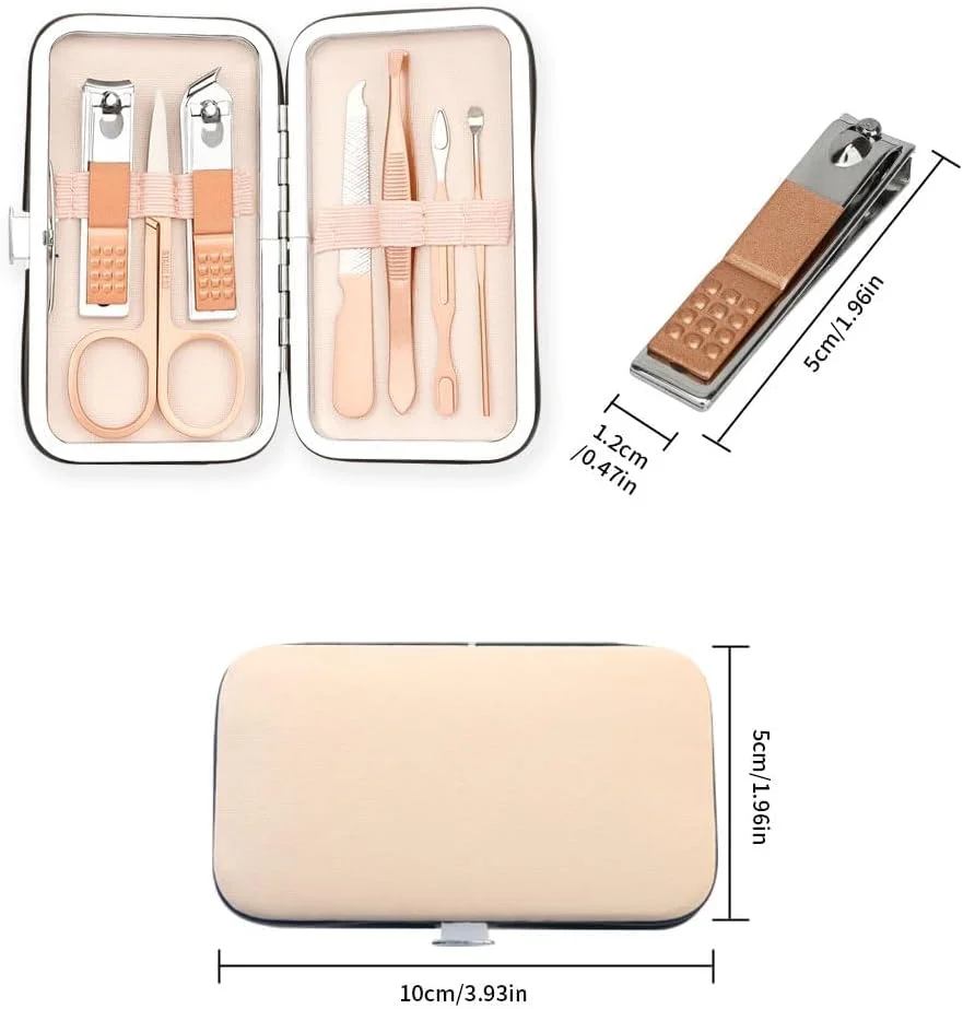 ست مانیکور ناخن گیر مردانه، ابزار پدیکور، ست مراقبت شخصی ناخن، ست مانیکور فلزی، ست حرفه ای پیرایش 8 در 1 (رزگلد)