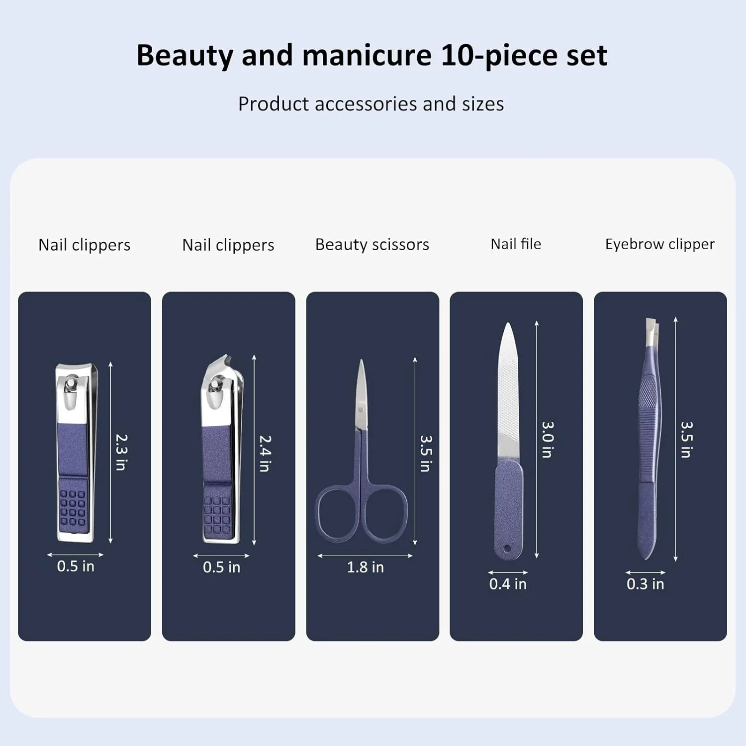 ست ناخن گیر، قیچی ناخن انگشتان دست و پا، ست مانیکور پدیکور - 10 تکه ست حرفه ای نظافت از جنس استیل ضد زنگ، ابزار مراقبت از ناخن با کیف مسافرتی لوکس - (آبی)