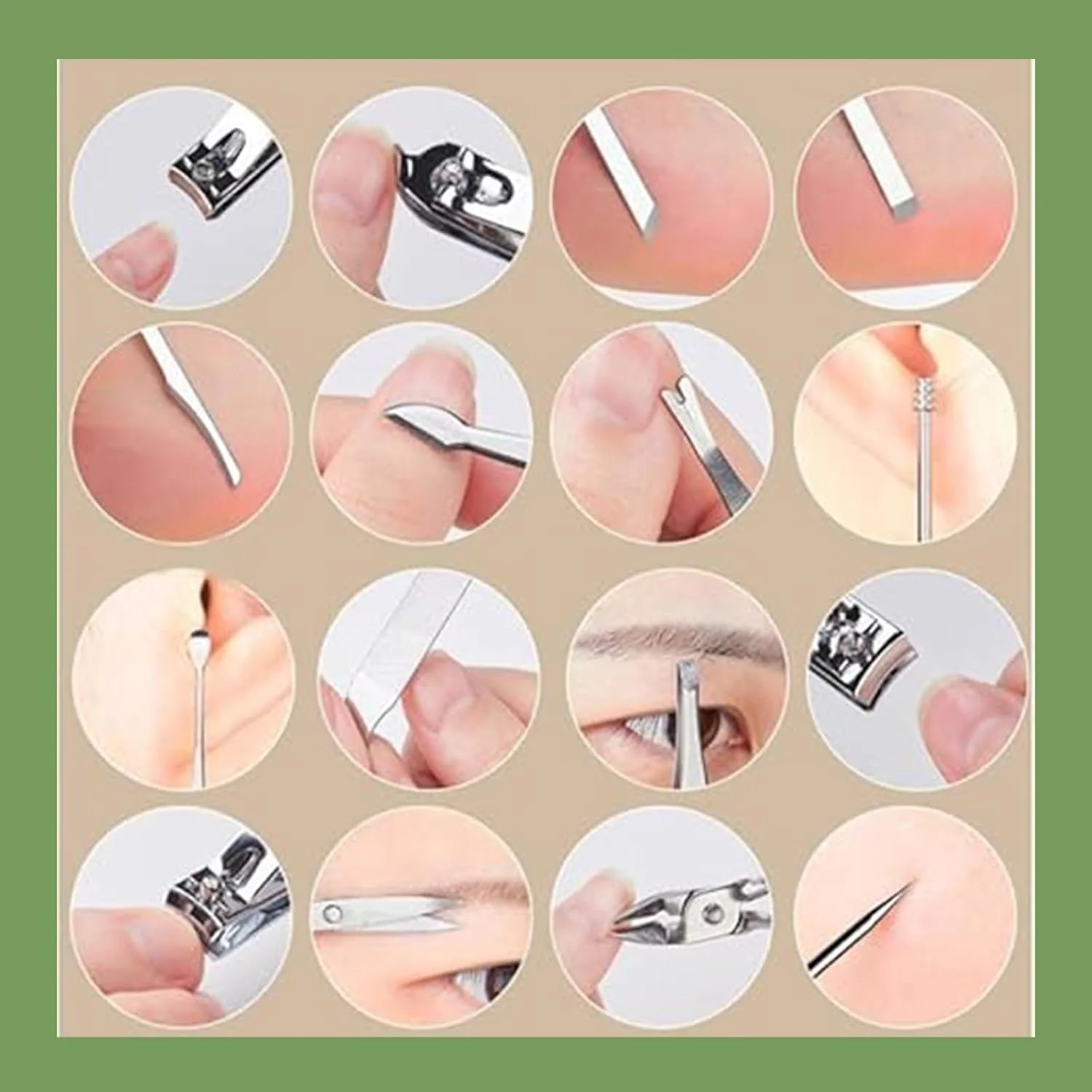 ست ۱۹ تکه ناخن گیر، قیچی ناخن انگشتان دست و پا، ابزار مانیکور و پدیکور استیل ضد زنگ (مشکی)