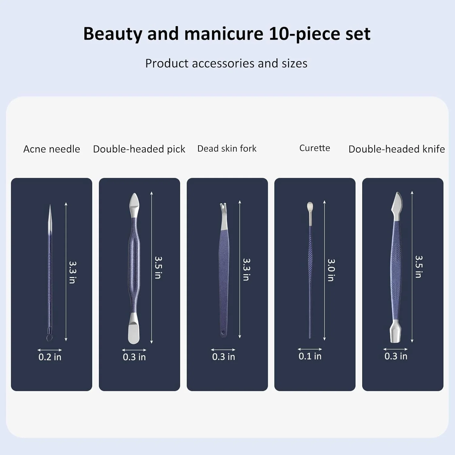 ست ناخن گیر، قیچی ناخن انگشتان دست و پا، ست مانیکور پدیکور - 10 تکه ست حرفه ای نظافت از جنس استیل ضد زنگ، ابزار مراقبت از ناخن با کیف مسافرتی لوکس - (آبی)
