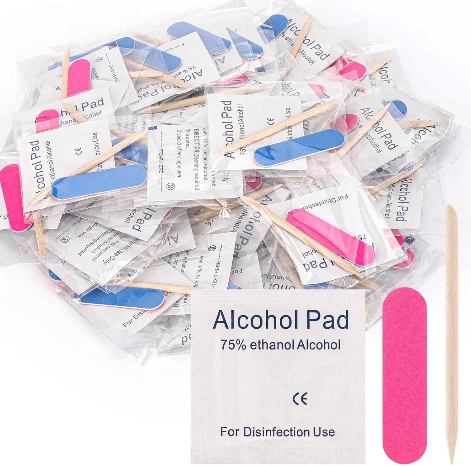 ۴۸ ست کیت مانیکور یکبار مصرف ۳ تکه شامل سوهان ناخن با درجه زبری ۱۰۰/۱۸۰، چوب مانیکور، پد پاک کننده لاک ناخن برای طراحی ناخن، ابزار طراحی و مانیکور