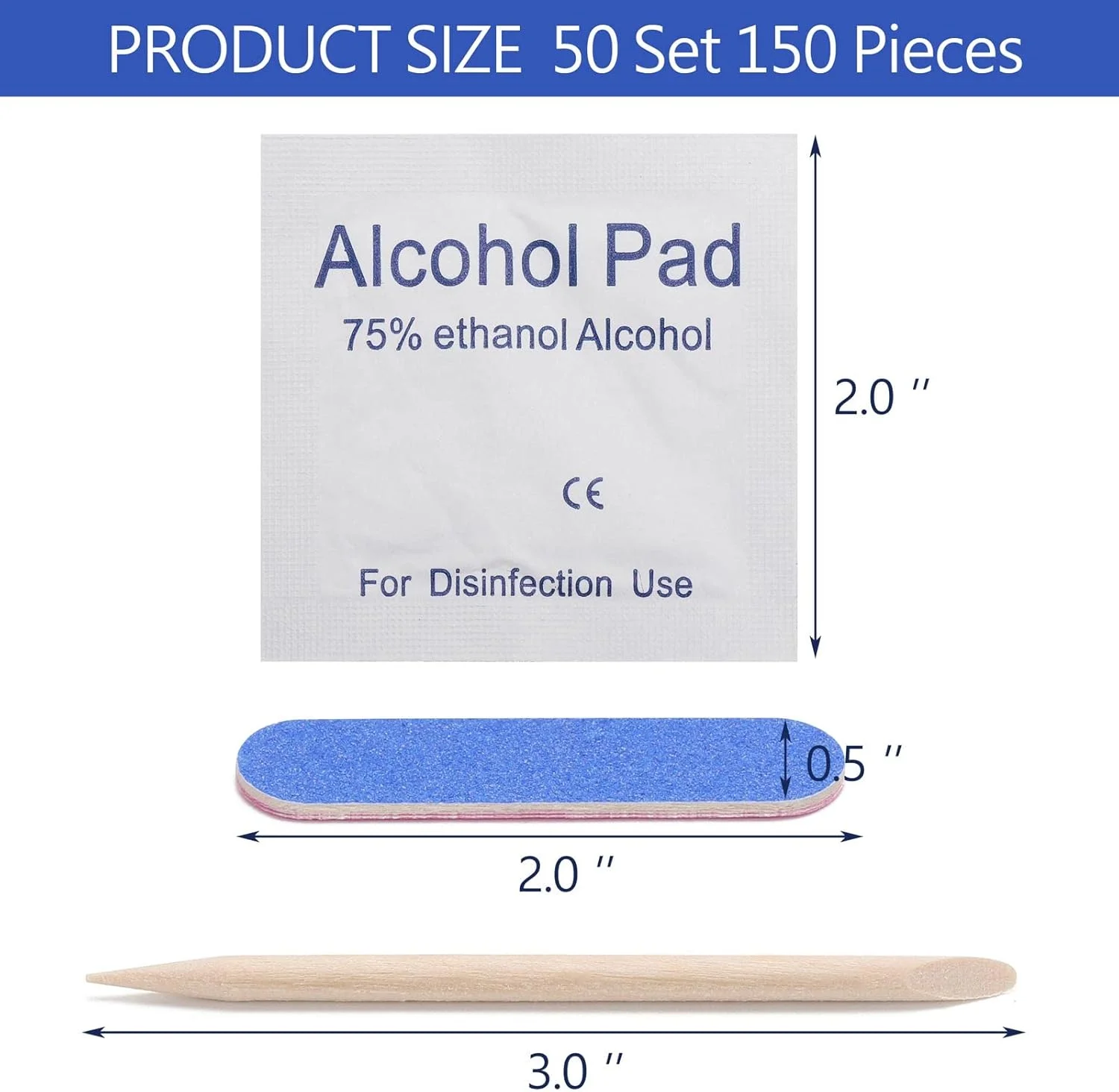 ۴۸ ست کیت مانیکور یکبار مصرف ۳ تکه شامل سوهان ناخن با درجه زبری ۱۰۰/۱۸۰، چوب مانیکور، پد پاک کننده لاک ناخن برای طراحی ناخن، ابزار طراحی و مانیکور